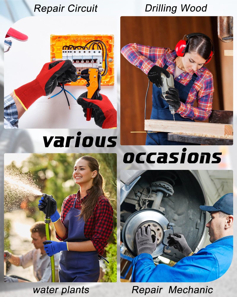 Maxcheck 54 Pairs PU Coated Gloves Bulk, Reusable Rubber Safety Gloves for Men Women Work Warehouse, Mechanic, Woodworking(Multicolor,L) - Image 4