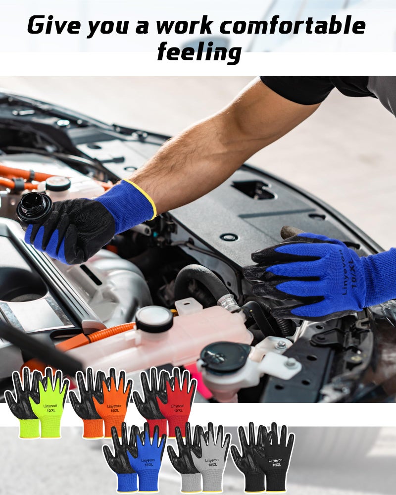 Maxcheck 54 Pairs PU Coated Gloves Bulk, Reusable Rubber Safety Gloves for Men Women Work Warehouse, Mechanic, Woodworking(Multicolor,L) - Image 3