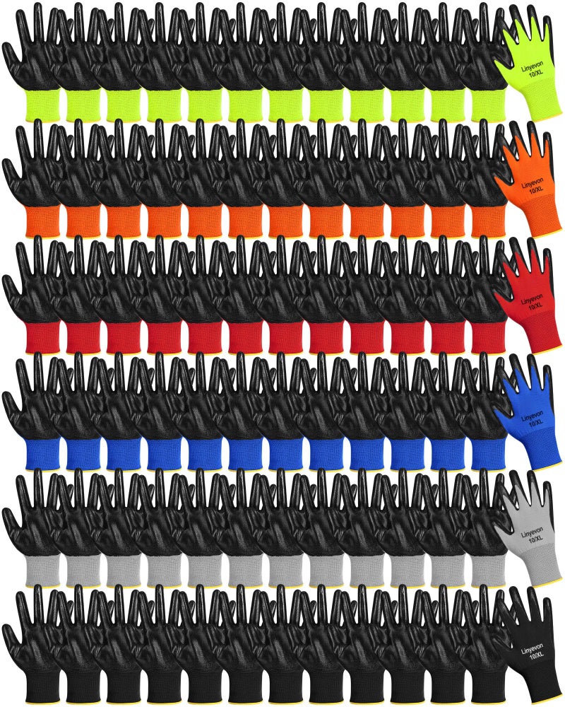 Maxcheck 54 Pairs PU Coated Gloves Bulk, Reusable Rubber Safety Gloves for Men Women Work Warehouse, Mechanic, Woodworking(Multicolor,L) - Image 1