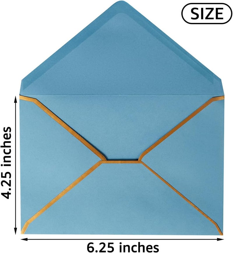 Homtable 50 Pack A4 Envelopes Dusty-Blue 4x6 Envelopes Self-Adhesive V Flap Envelopes with Gold Border for Office, Wedding Gift Cards, Invitations, Graduation, Baby Shower, Parties (4.25x6.25 inches) - Image 2