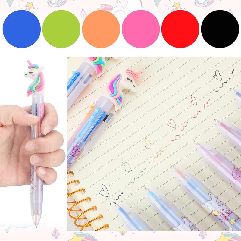Epakh 16 Pcs Multicolor Unicorn Pen 6 in 1 Retractable Unicorn Gel Ink Multicolor Pen for Kids Cute Office School Party Favors Supplies - Image 3
