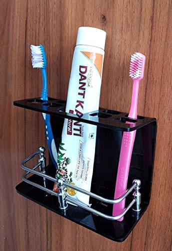 SHREE HANS CREATIONDS Enterprise | Wall Mounted self Adhesive Acrylic Tooth Brush Holder/Stand/Tumbler/Toothpaste for Bathroom Stand Organizer Rack for Home (Big Black) - Image 1