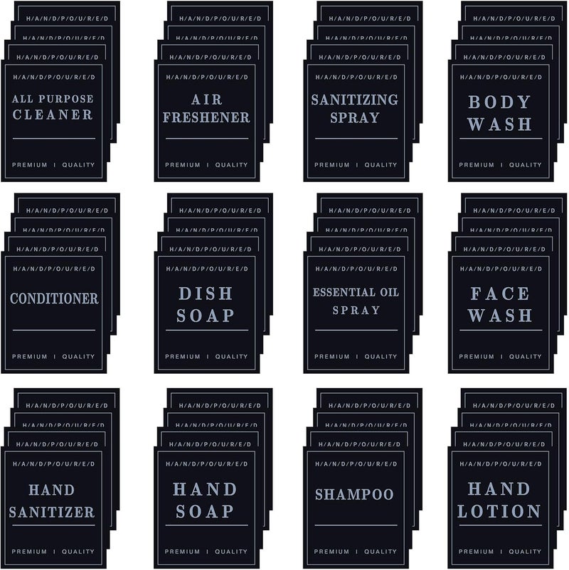 OIIKI OIIKI 48pcs Bathroom Waterproof Labels for Bottles Hand Soap Dish Soap Shampoo and Conditioner Dispenser Label Stickers Waterproof Removable Cleaning Labels for Glass Plastic Spray Bottle - Image 1