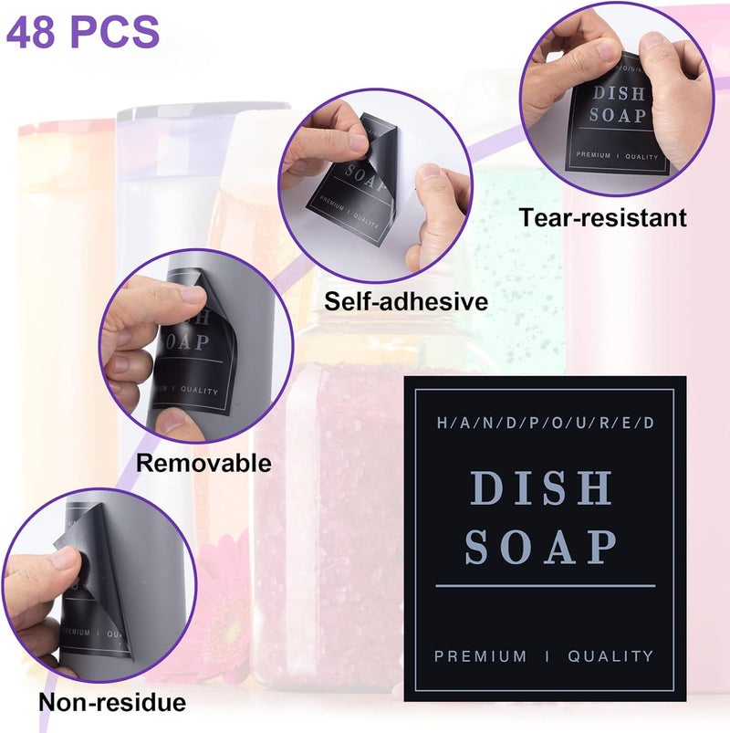 OIIKI OIIKI 48pcs Bathroom Waterproof Labels for Bottles Hand Soap Dish Soap Shampoo and Conditioner Dispenser Label Stickers Waterproof Removable Cleaning Labels for Glass Plastic Spray Bottle - Image 4
