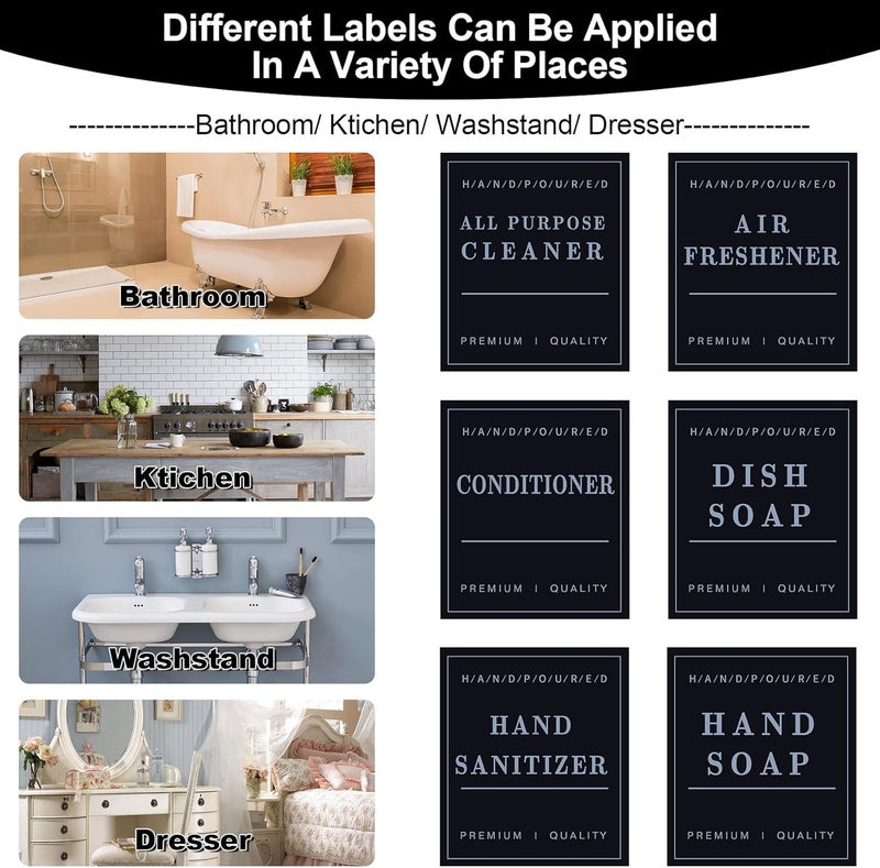 OIIKI OIIKI 48pcs Bathroom Waterproof Labels for Bottles Hand Soap Dish Soap Shampoo and Conditioner Dispenser Label Stickers Waterproof Removable Cleaning Labels for Glass Plastic Spray Bottle - Image 3
