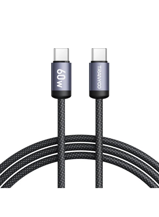 TRANYOO 60W USB-C to USB-C Fast Charging Cable – Durable Braided Design, Fast Charge & Data Transfer, Compatible with iPhone 15, Android & USB-C Devices - Image 1