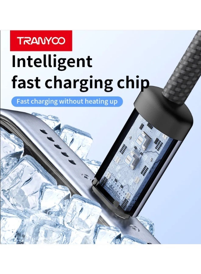 TRANYOO 60W USB-C to USB-C Fast Charging Cable – Durable Braided Design, Fast Charge & Data Transfer, Compatible with iPhone 15, Android & USB-C Devices - Image 3