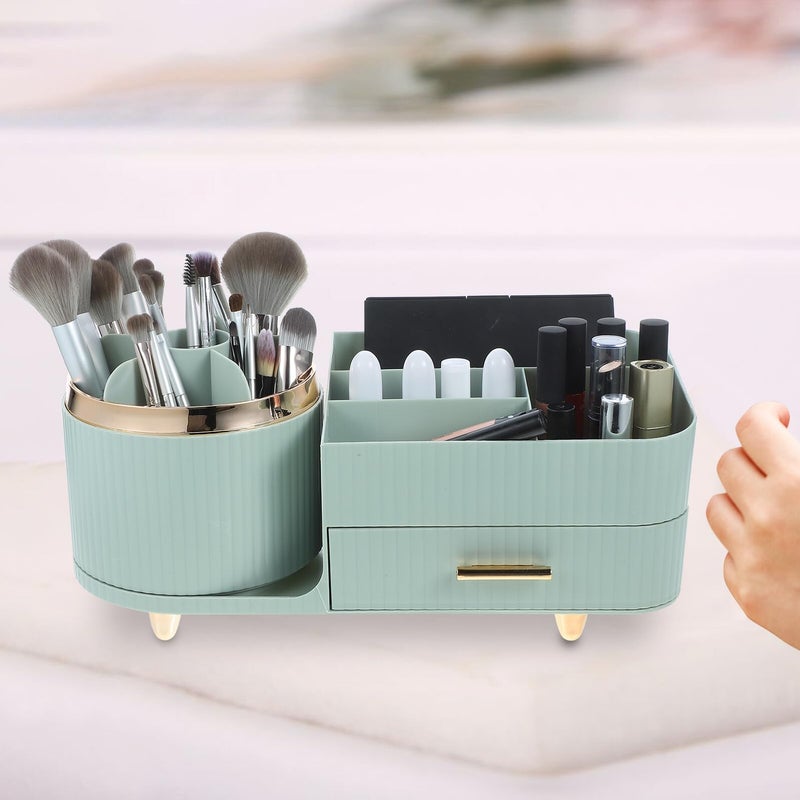 Large Capacity Rotating Makeup Organizer Light Green 360 Spinning Cosmetic Storage Box - Image 5