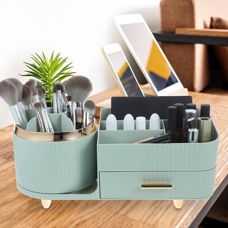 Large Capacity Rotating Makeup Organizer Light Green 360 Spinning Cosmetic Storage Box - Image 4