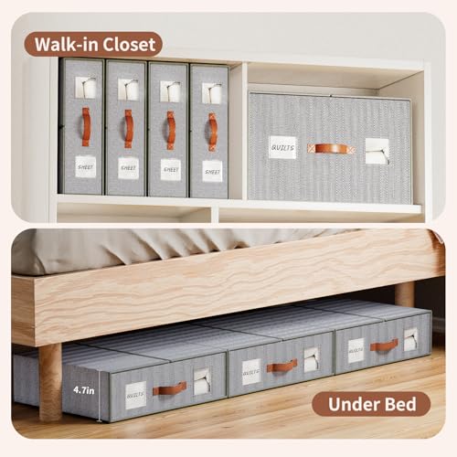 EE-RoomWorld 4 Pack Bed Sheet Storage Organizers- Premium Fabric Closet Organizer with Clear View Window, Space-Saving Foldable Design for Queen/King Size Bedsheets, Blankets & Duvet Covers - Image 3