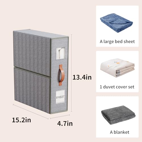 EE-RoomWorld 4 Pack Bed Sheet Storage Organizers- Premium Fabric Closet Organizer with Clear View Window, Space-Saving Foldable Design for Queen/King Size Bedsheets, Blankets & Duvet Covers - Image 2