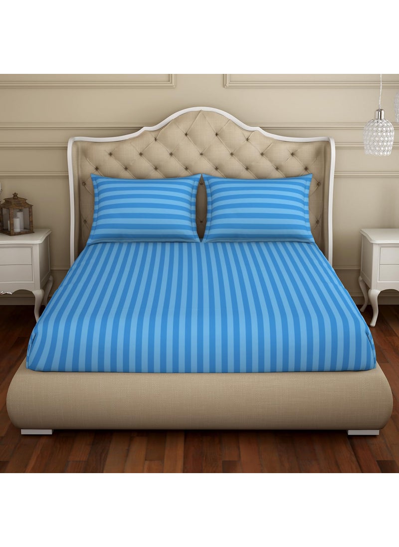 SPACES Spaces 100% Cotton King (183Cmx198Cm+30Cm/43Cmx68Cm) | 210 Tc Dobby Stripe Fitted Sheet (Light Blue)- Skyrise  - Image 2