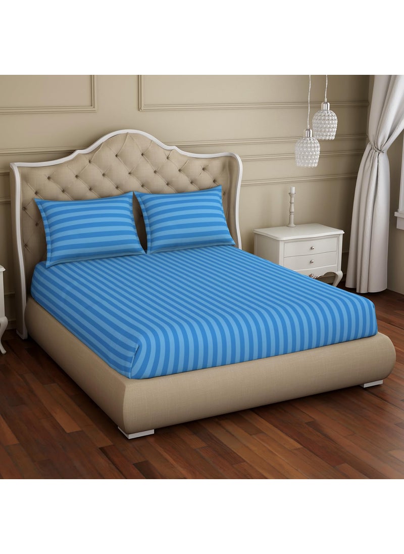 SPACES Spaces 100% Cotton King (183Cmx198Cm+30Cm/43Cmx68Cm) | 210 Tc Dobby Stripe Fitted Sheet (Light Blue)- Skyrise  - Image 1