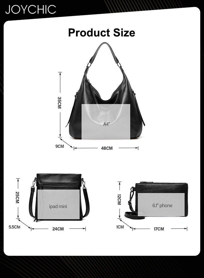 Joychic 3 Piece New Fashion Women Handbag Large Capacity Commuting Shoulder Crossbody Bag Soft PU Waterproof and Wear Resistant Ladies Tote Black - Image 5