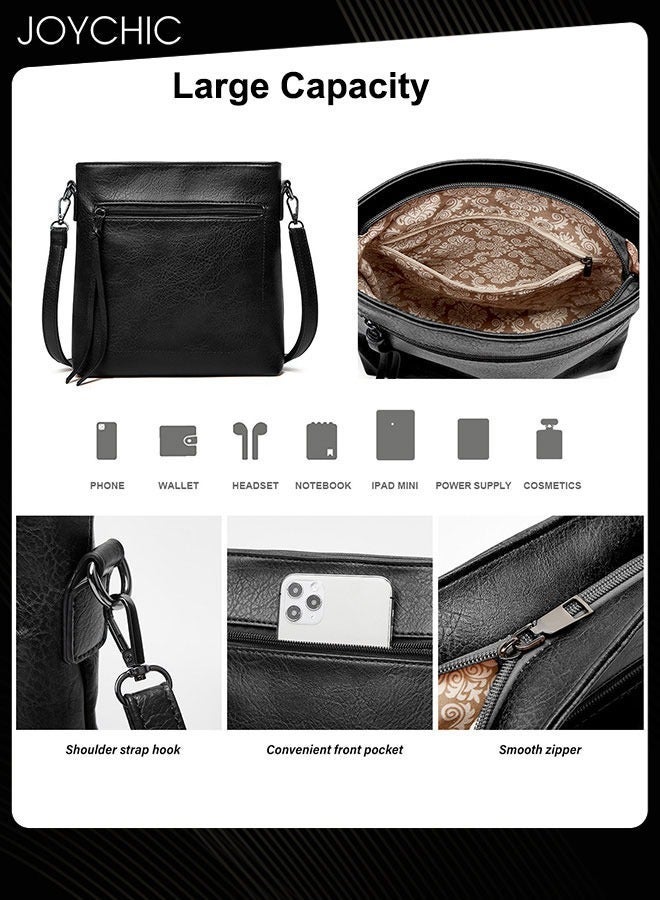 Joychic 3 Piece New Fashion Women Handbag Large Capacity Commuting Shoulder Crossbody Bag Soft PU Waterproof and Wear Resistant Ladies Tote Black - Image 4