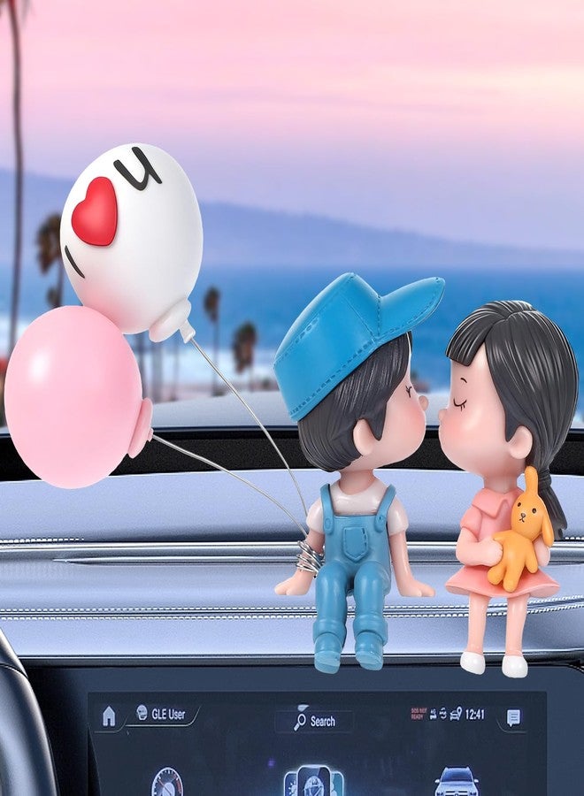 OLLBIT Cute Dashboard Decorations,Lovely Couple Kiss Dashboard Accessories,Car Dashboard Decorations,Cute Cartoon Couples Figure Figurines Balloon Car Ornaments,Resin Car Decoration for Couples Gifts - Image 1
