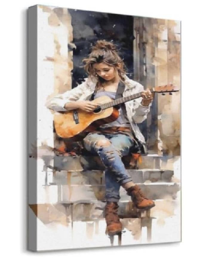Wall Art Picture Frame for Living Room Decor Colorful Paintings Wall Decor (Self Adhesive) 80 x50 Inches (Girl playing)