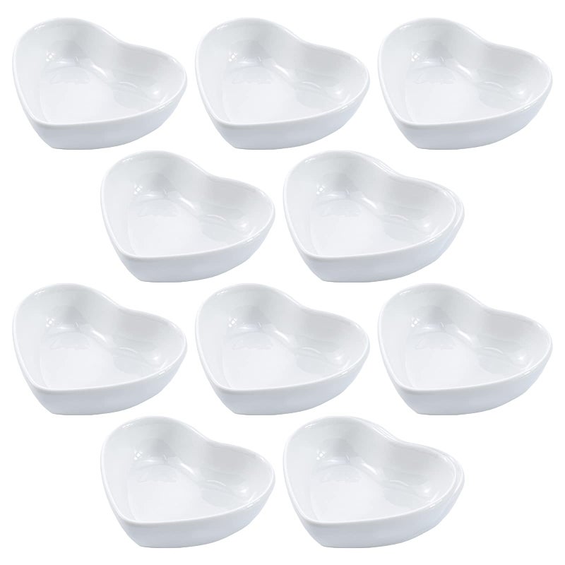 SOCOSY SOCOSY Heartshaped Multipurpose Ceramic Sauce Dish Seasoning Dishes Sushi Dipping Bowl Appetizer Plates Serving Dish Saucers BowlSet of 10 