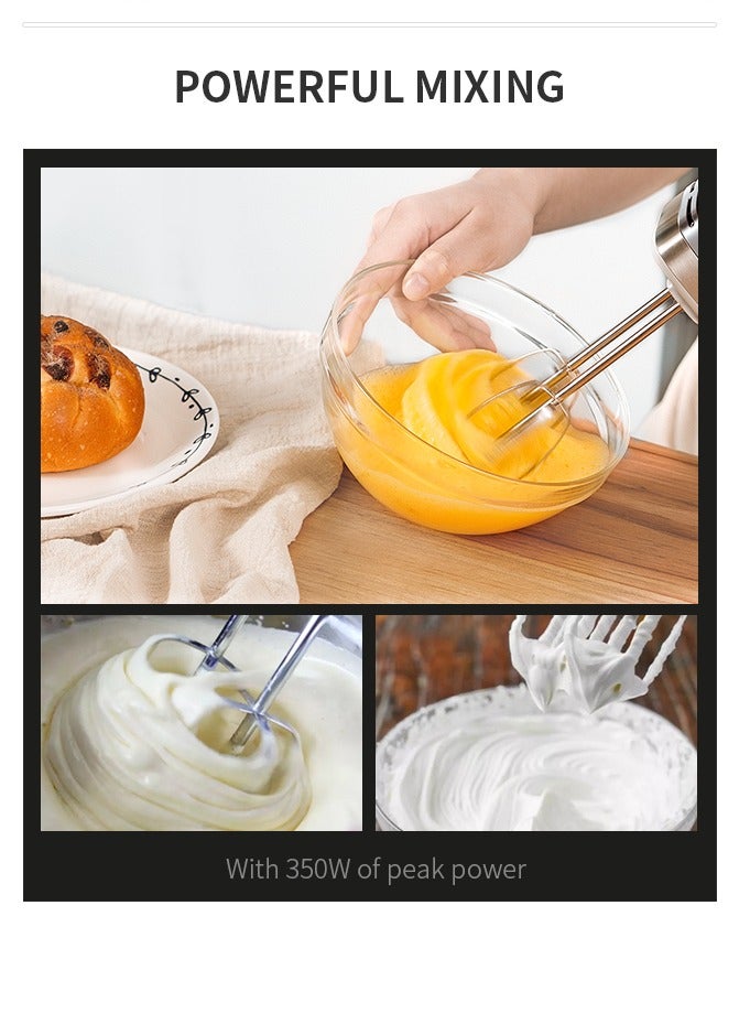 kaffenator Hand Mixer, 350W Handheld Mixer with Storage Case 5-Speed Plus Turbo Hand Mixer Electric With 5 Stainless Steel Attachments(2 Beaters, 2 Dough Hooks and 1 Whisk), Silver - Image 5