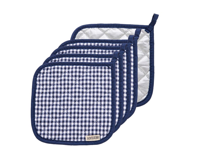 Bestjoy 5 PCS Pot Holders for Kitchen, Cotton Potholers with Great Heat Resistance, Hot Pads, Trivets for Cooking and Baking Blue - Image 2