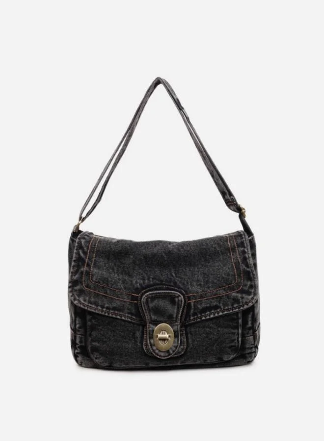 تايك تو Black Denim Shoulder Bag with Turn-Lock