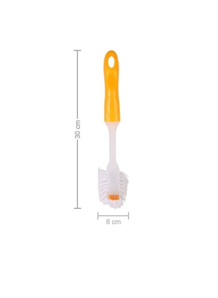 كلاسي تاتش فرشاة/فرشاة بلاستيكية بمقبض مانع للانزلاق لتنظيف الأطباق والمقالي والأواني وحوض المطبخ (أصفر وأبيض) - Image 2