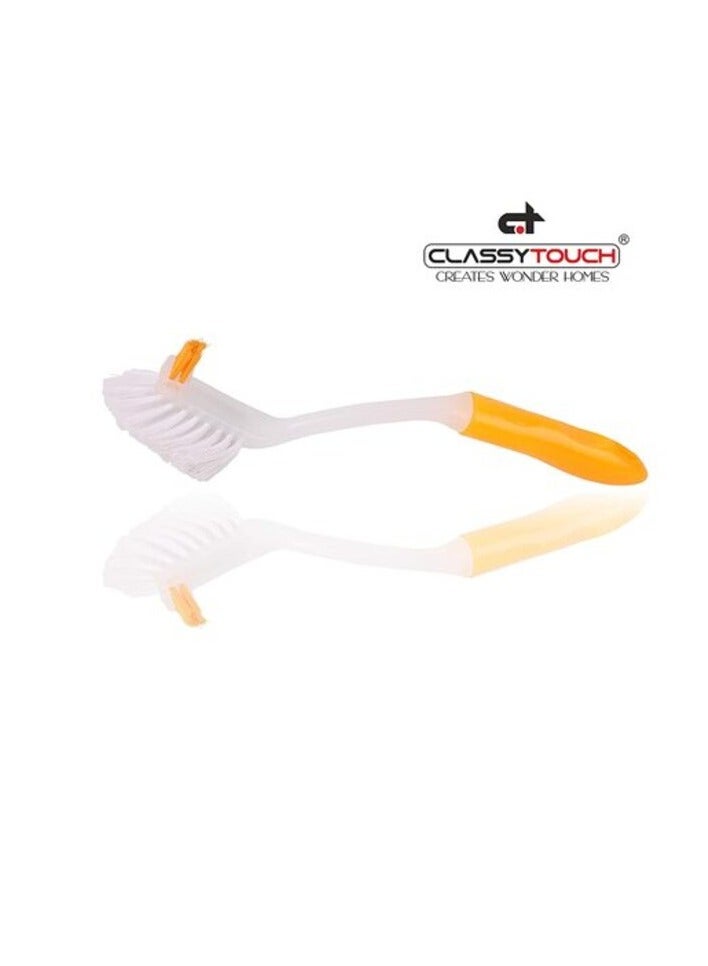 كلاسي تاتش فرشاة/فرشاة بلاستيكية بمقبض مانع للانزلاق لتنظيف الأطباق والمقالي والأواني وحوض المطبخ (أصفر وأبيض) - Image 5