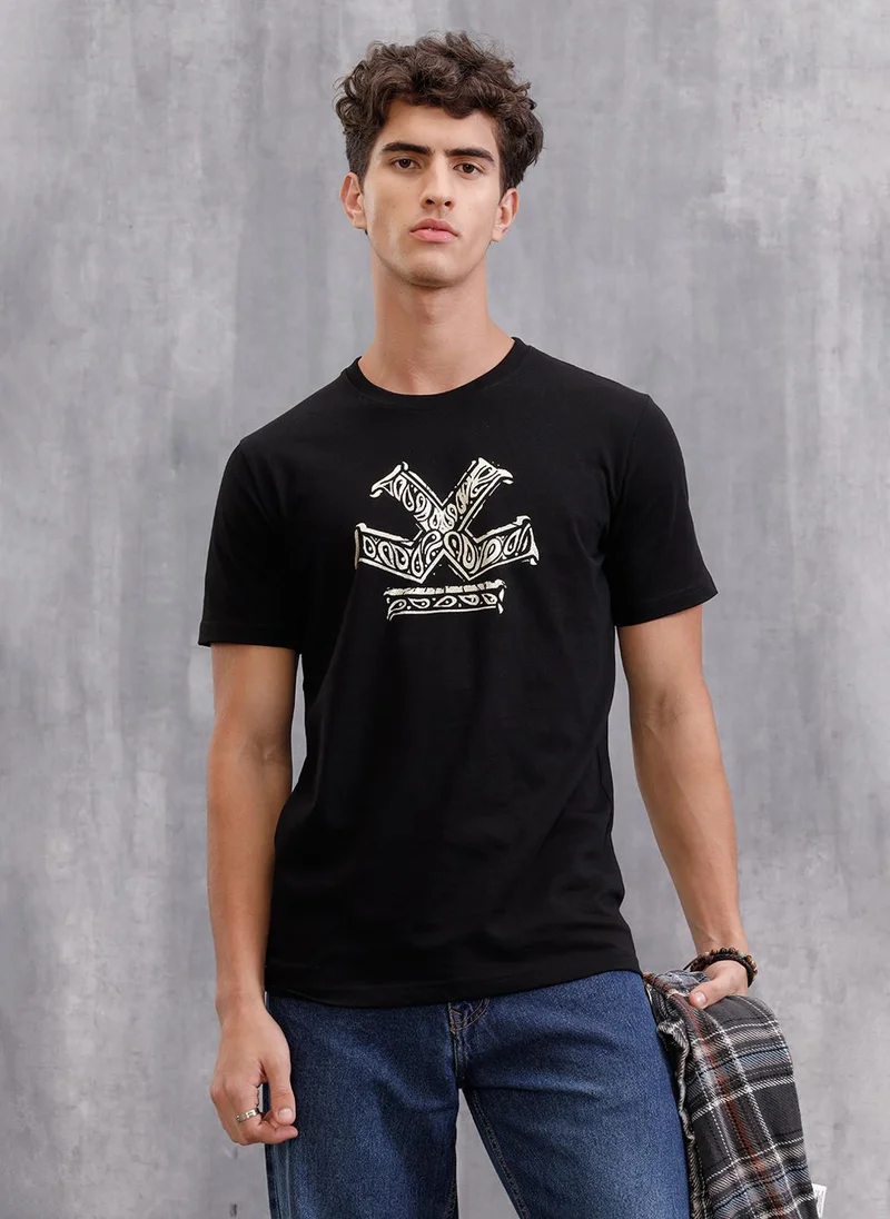 روجن تيشيرت بطبعة باندانا أسود