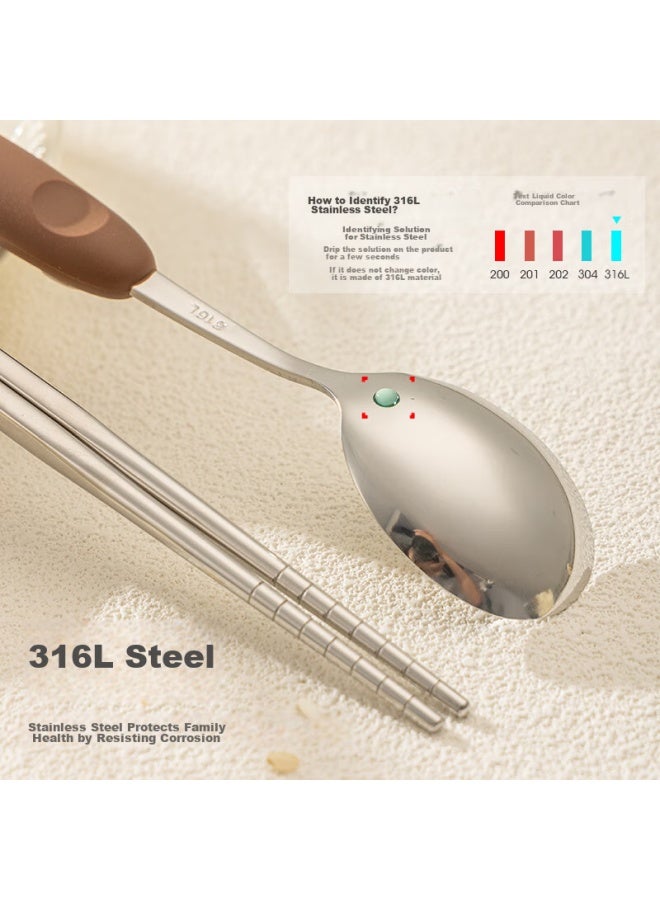 GRASEY Guangyi 316 Stainless Steel Children's Cartoon Chopsticks And Spoon Portable Cutlery Set With Storage Box, Brown Bear Gy7389  - Image 1