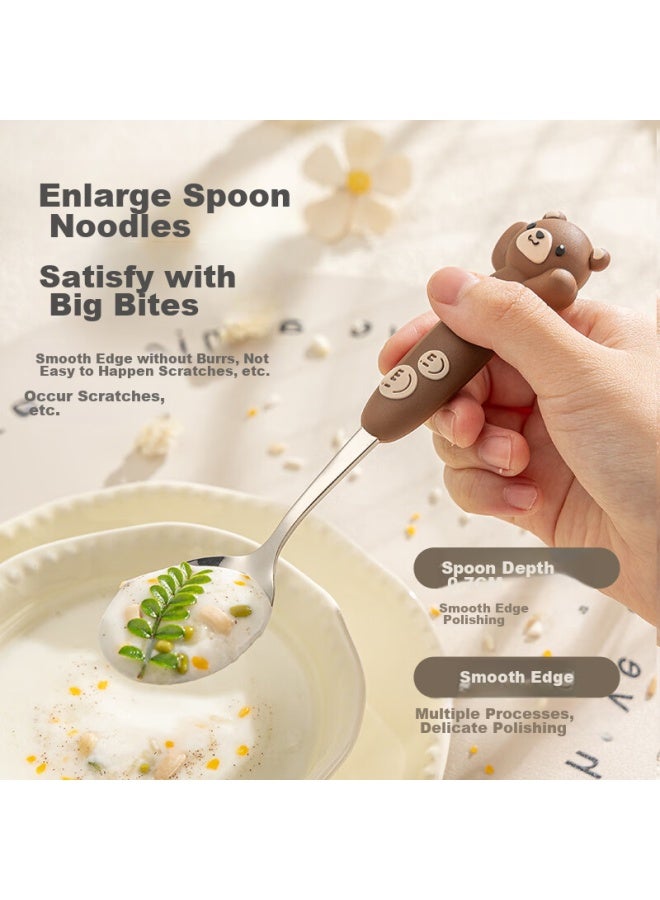 GRASEY Guangyi 316 Stainless Steel Children's Cartoon Chopsticks And Spoon Portable Cutlery Set With Storage Box, Brown Bear Gy7389  - Image 4