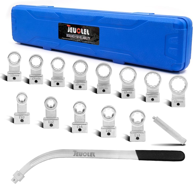 JEUCLEL 15PCS Universal Auxiliary Idler Belt Tensioner Pulley Removal Tool Kit, Serpentine Belt Tension Pulley Wrench Set, Engine Timing Belt Tensioning Nut Bolt Screw Remover - Image 1