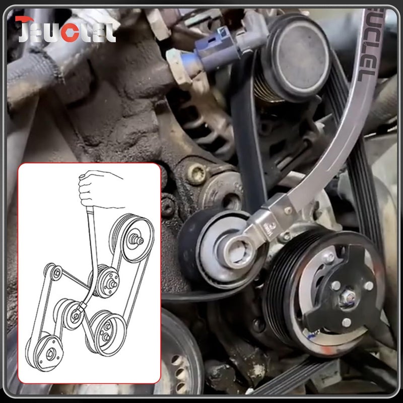 JEUCLEL 15PCS Universal Auxiliary Idler Belt Tensioner Pulley Removal Tool Kit, Serpentine Belt Tension Pulley Wrench Set, Engine Timing Belt Tensioning Nut Bolt Screw Remover - Image 5