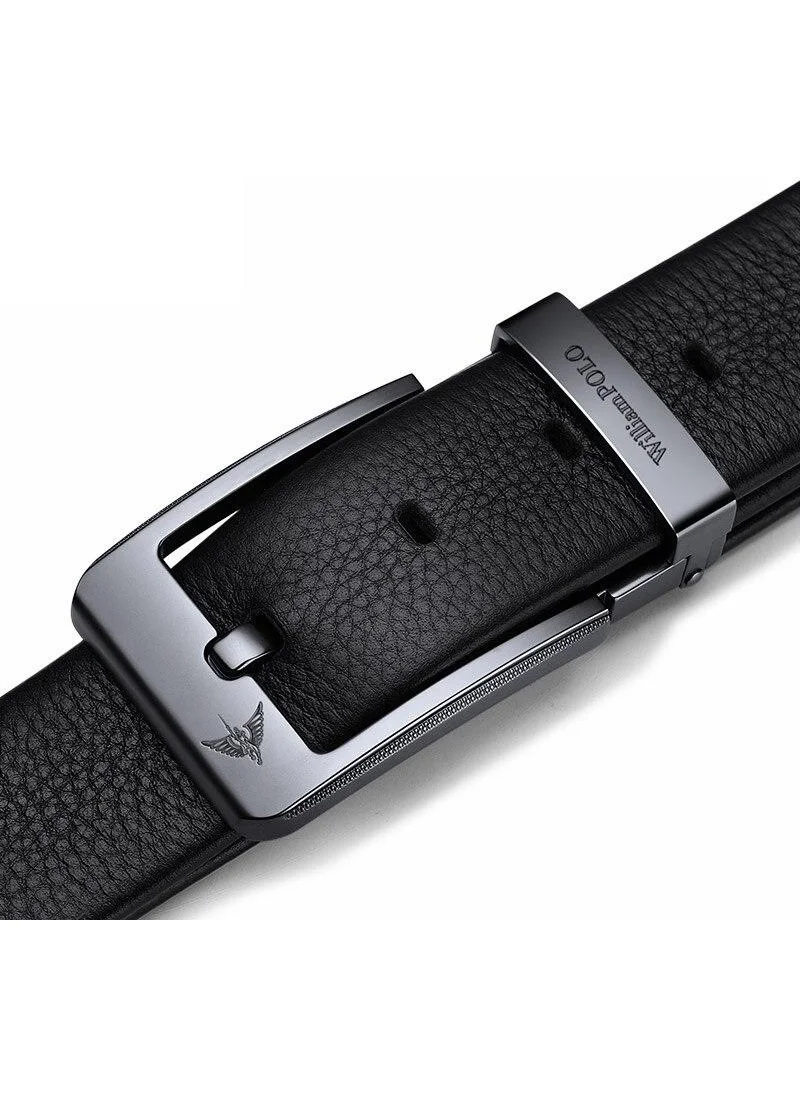 William Polo Genuine Leather Black Stylish Italian Belt with Metal Buckle