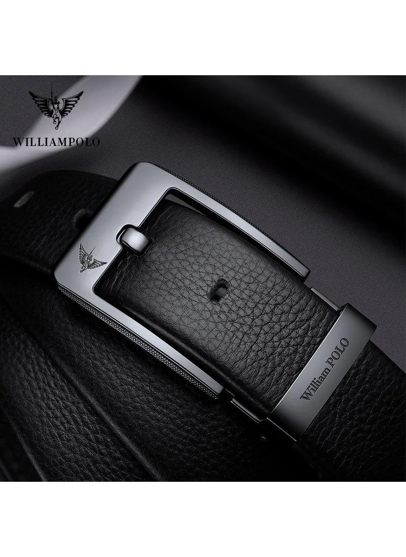 William Polo Genuine Leather Black Stylish Italian Belt with Metal Buckle