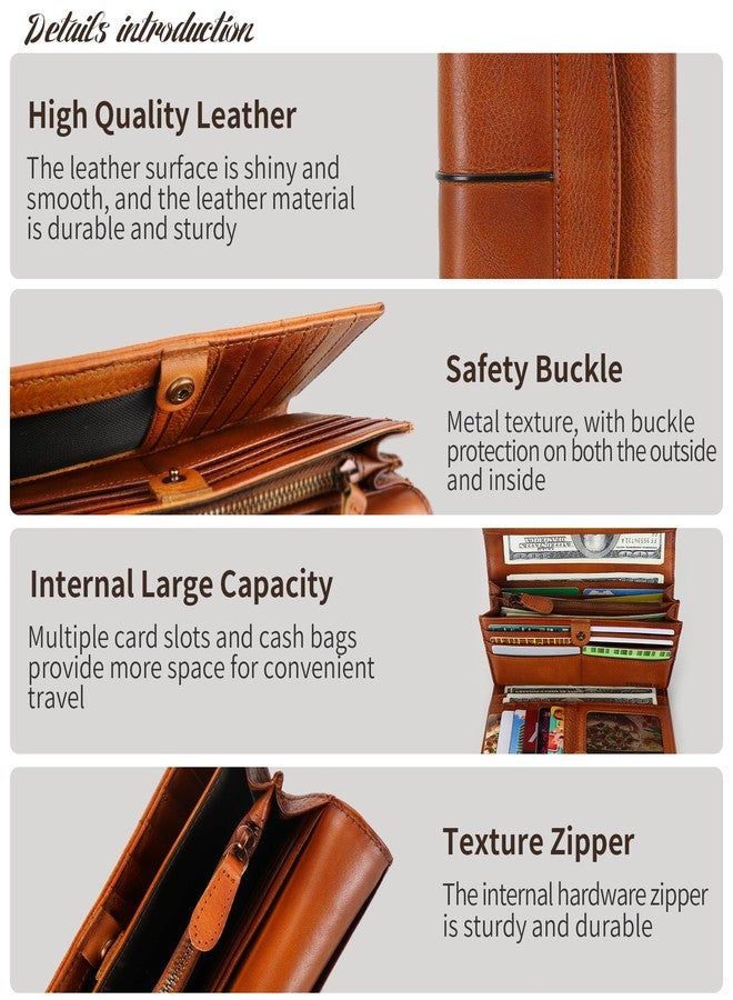 LETEULO Womens Leather Wallets Handmade Ladies Clutch Wallet Organizer Card Holder (882 Brown) - Image 3
