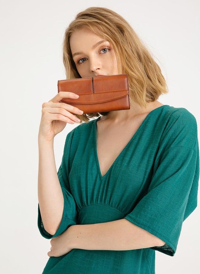LETEULO Womens Leather Wallets Handmade Ladies Clutch Wallet Organizer Card Holder (882 Brown) - Image 2