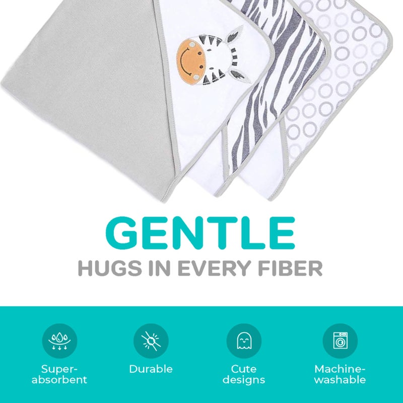 Spasilk 23-Piece Soft Terry Hooded Bath Towel and Washcloth Gift Set, 3 Baby Towels and 20 Baby Washcloths for Unisex Newborn Bath Essentials, Ideal, White Zebra - Image 4