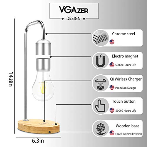VGAzer Magnetic Levitating Floating LED Light Bulb with Wireless Charger Levitating Lamp (‎Silver) - Image 2