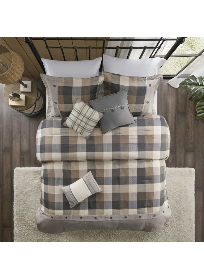 madison park Ridge Comforter Set-Cabin Lodge Plaid Herringbone Design All Season Down Alternative Cozy Bedding with Matching Bedskirt, Shams, Decorative Pillow, 104x92, Netural 7 Piece - Image 3