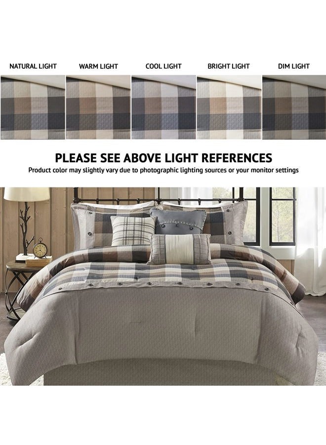 madison park Ridge Comforter Set-Cabin Lodge Plaid Herringbone Design All Season Down Alternative Cozy Bedding with Matching Bedskirt, Shams, Decorative Pillow, 104x92, Netural 7 Piece - Image 2
