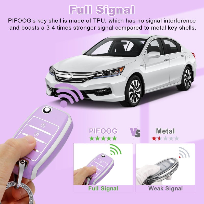 PIFOOG Key Fob Cover fit for Kia Soul Optima Sorento Sportage Rio Forte NIRO 4 Buttons Keys Case Shell Accessories Bling Car Keychain Full Protector Covers Purple Girly Women TPU - Image 4