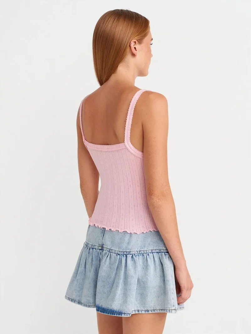 Dilvin DILVIN Cotton Ribbed Square-Neck Cami Blouse
