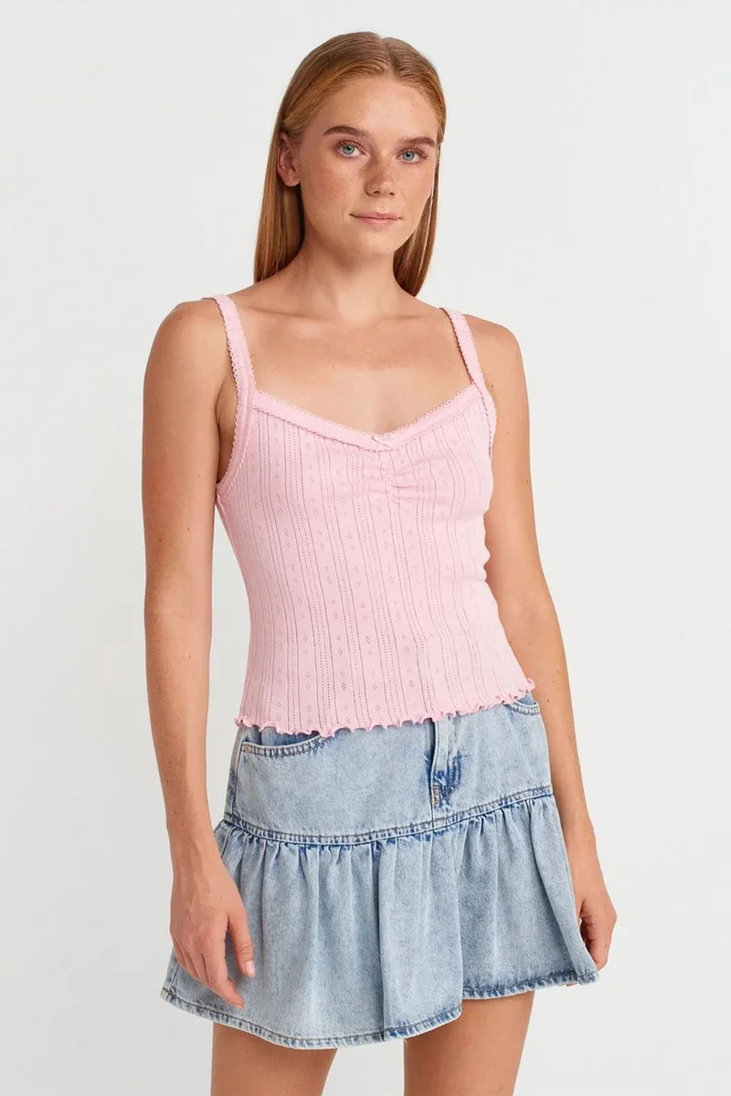 DILVIN Cotton Ribbed Square-Neck Cami Blouse