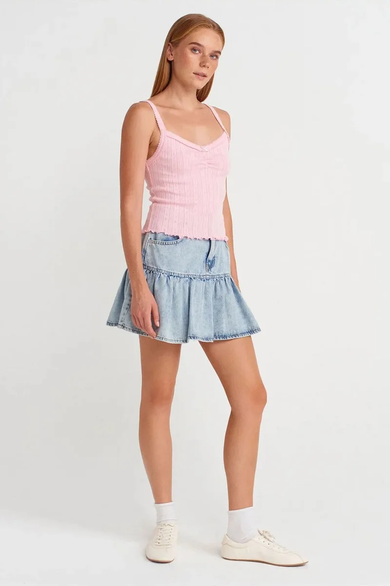 Dilvin Blush Pink DILVIN Cotton Ribbed Square-Neck Cami Blouse for Women | Best Price UAE