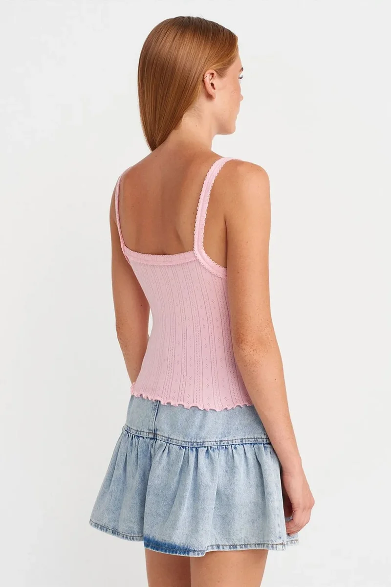 Dilvin Blush Pink DILVIN Cotton Ribbed Square-Neck Cami Blouse for Women | Best Price UAE