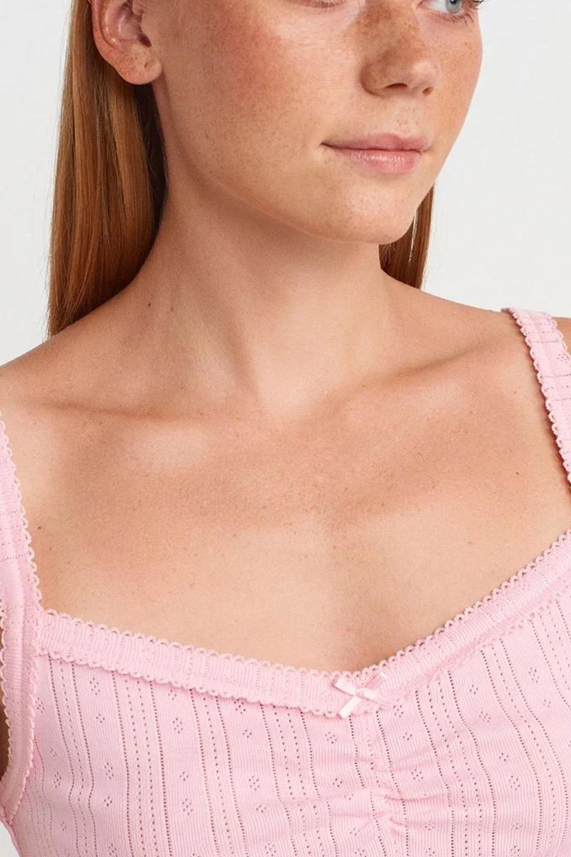 Dilvin Blush Pink DILVIN Cotton Ribbed Square-Neck Cami Blouse for Women | Best Price UAE