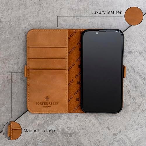 Porter Riley - Leather Case Compatible with iPhone 17 Pro Max. Premium Genuine Leather Stand/Cover/Wallet/Flip Case with Card Slots & Horizontal Stand (Tan) - Image 3
