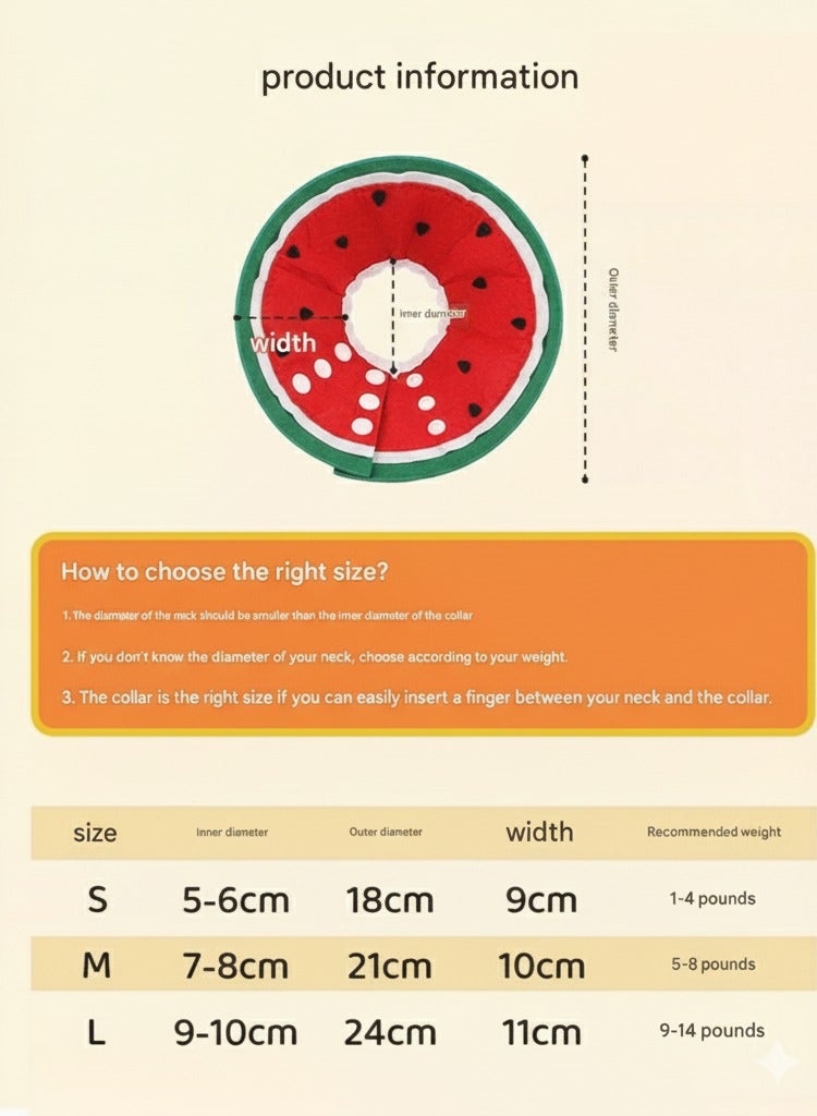 A.M Elizabethan recovery cone collar Water melon design,Gentle and Versatile Recovery Cone Collar for Small Dogs Puppies and Cats in Need of Comfortable Rest and Fast Healing - Image 2