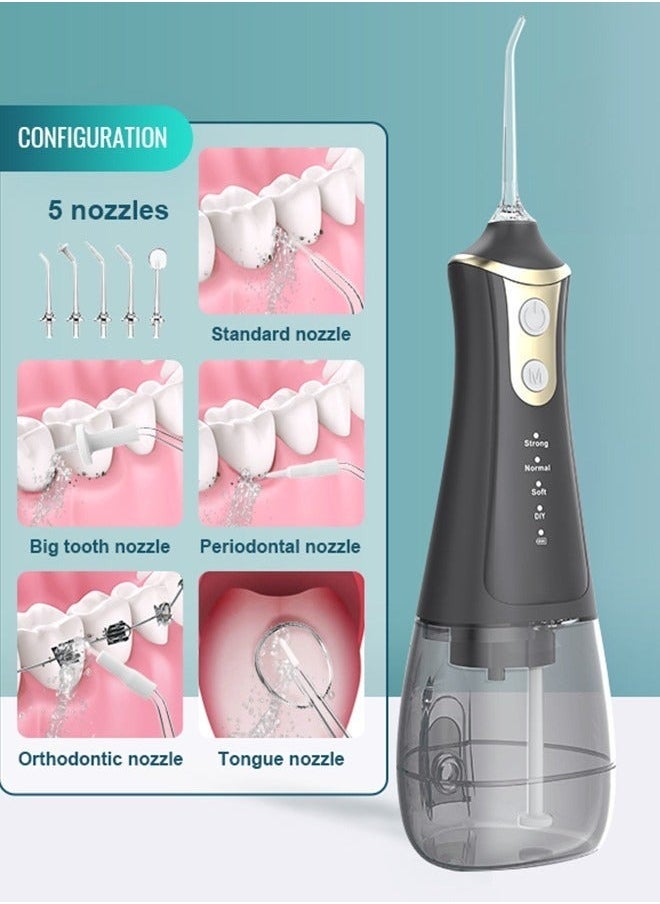 DOSCHER Portable Water Dental Flosser For Teeth Cleaning Dental Oral Irrigator With 4 Modes Scalable 5 Jet Nozzles IPX7 Water Resistance 300ML - Image 2