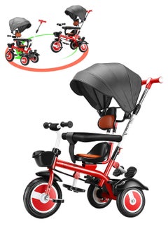MaBaby 4-in-1 Tricycle for Kids,  Kids Bicycle with Adjustable Push Handle and folding 2-Way Trikes Swivel Seat, for 1-6 Years Boys and Girls (Red)  - Image 1